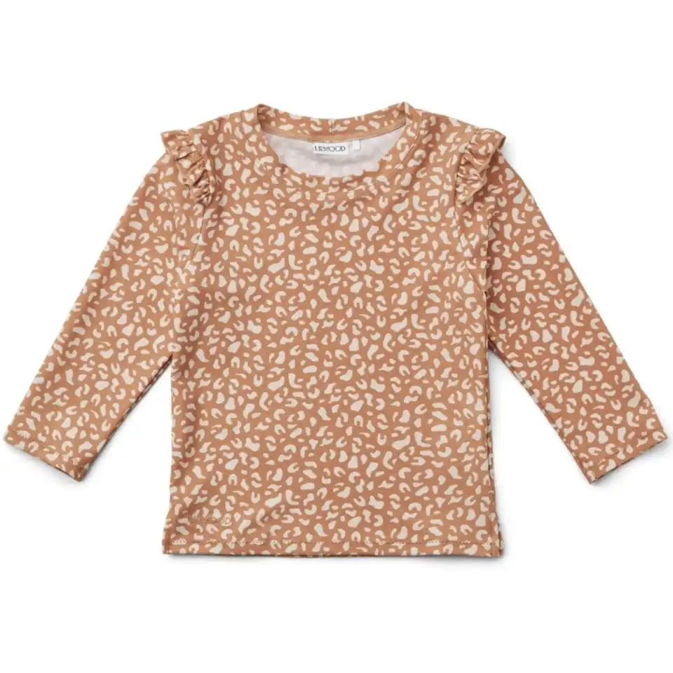 Bluză de baie cu volănaș și imprimeu mini leopard