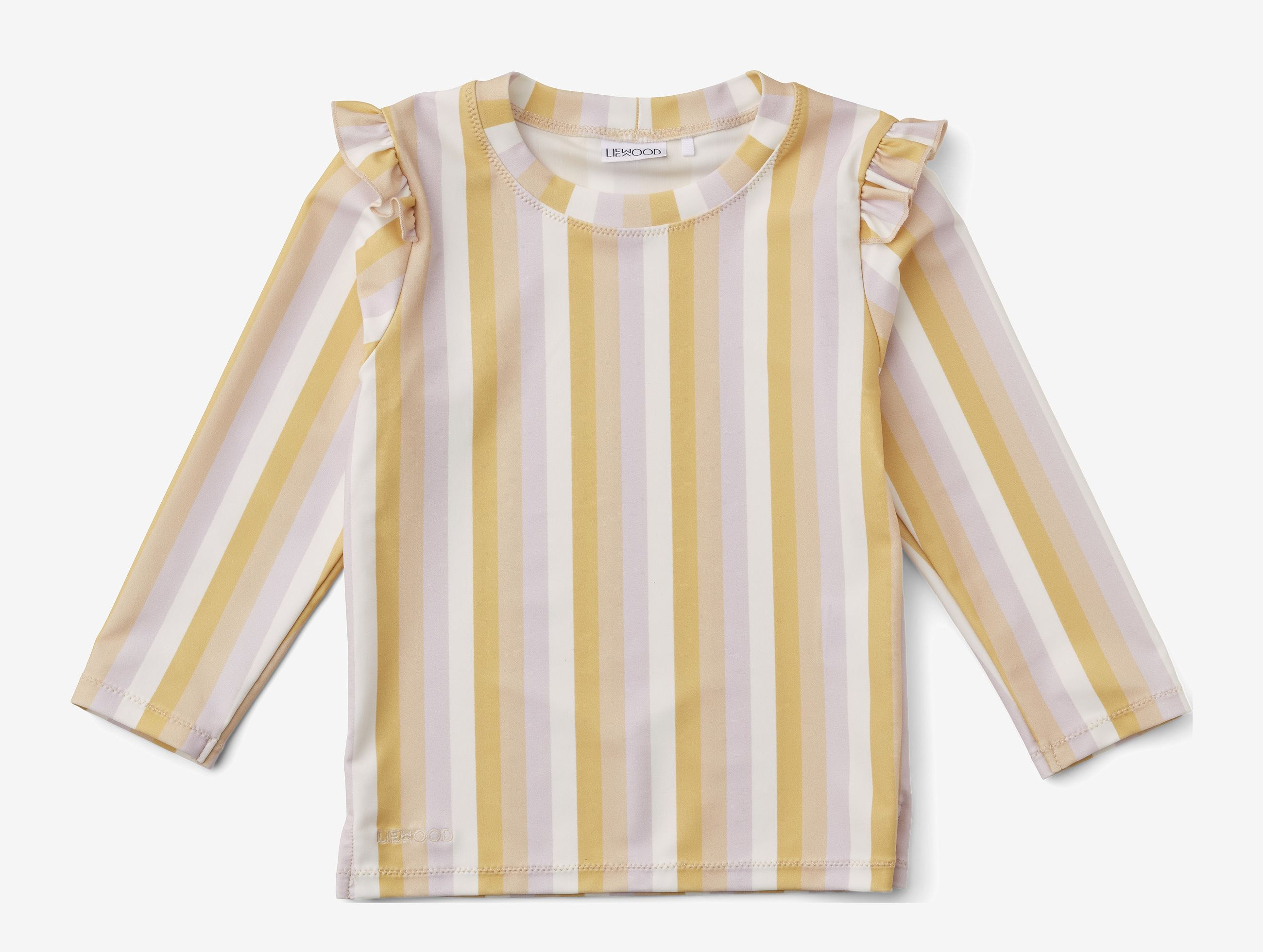 Bluză de baie cu volănașe și dungi pastel