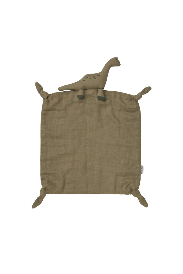 Păturică cuddler dino din bumbac organic, kaki, 35x35cm
