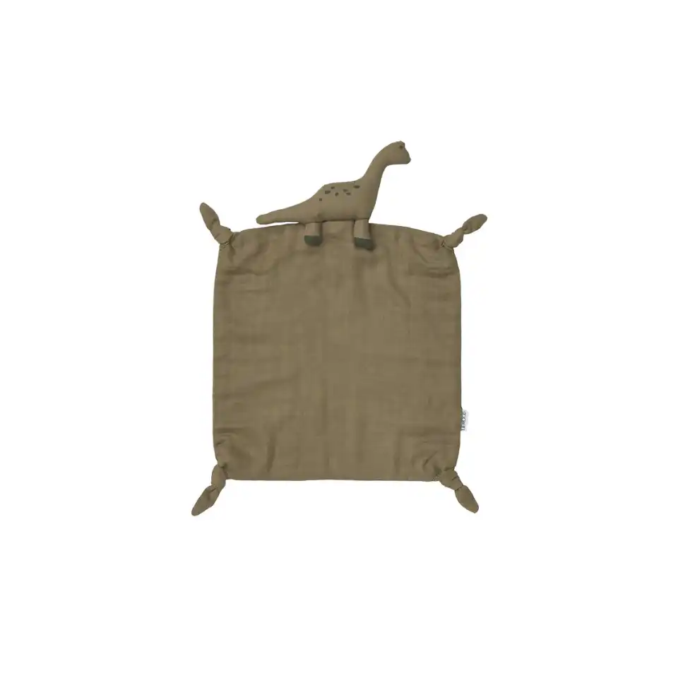 Păturică cuddler dino din bumbac organic, kaki, 35x35cm