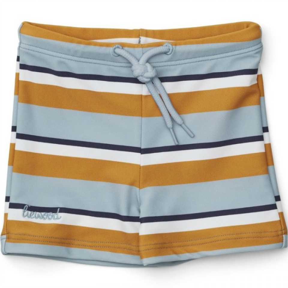 Pantaloni de înot Otto cu dungi albastru muștar crem