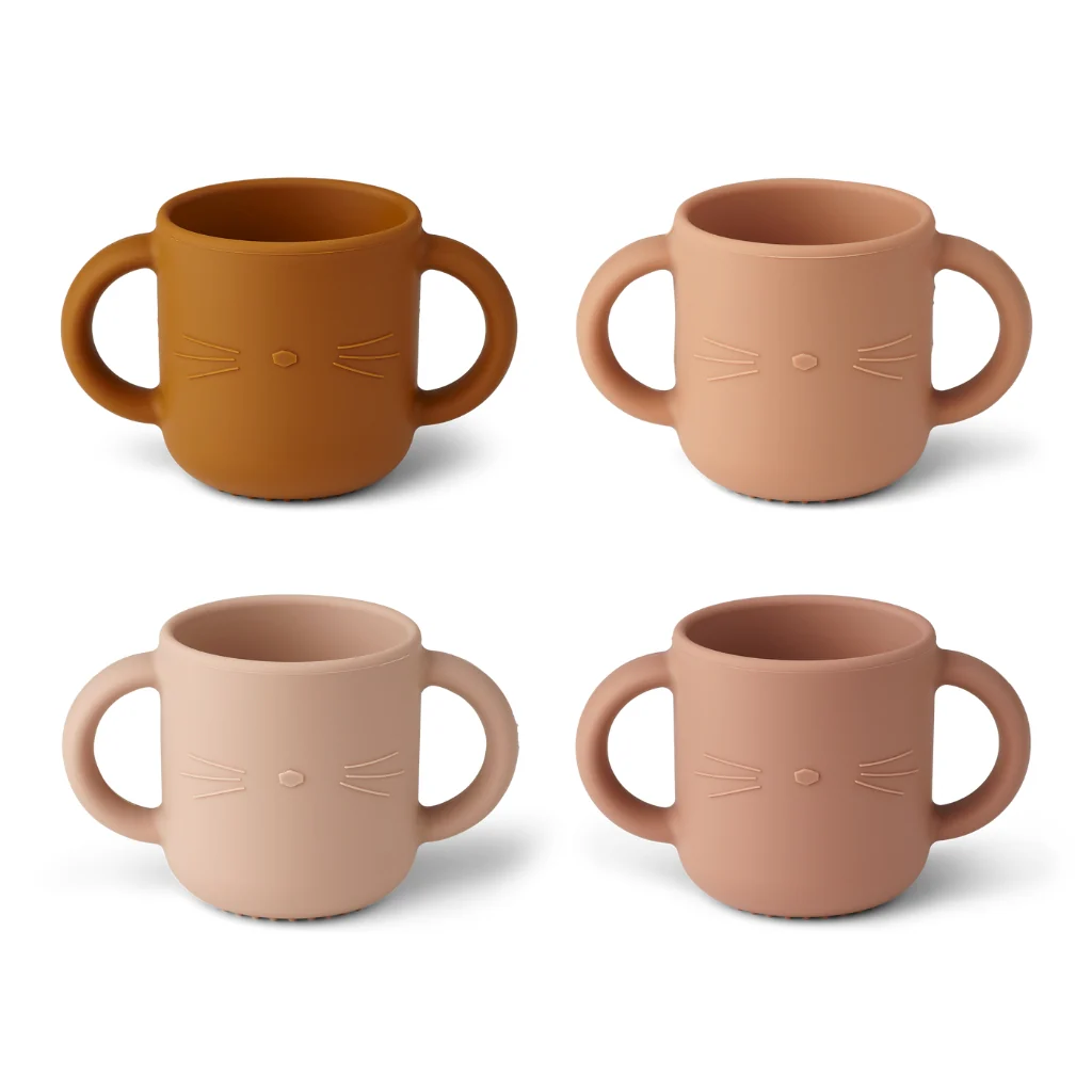 Set 4 căni din silicon Gene, cu imprimeu față de pisică