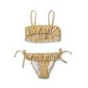 Set bikini Riley creponat cu dungi muștar si alb