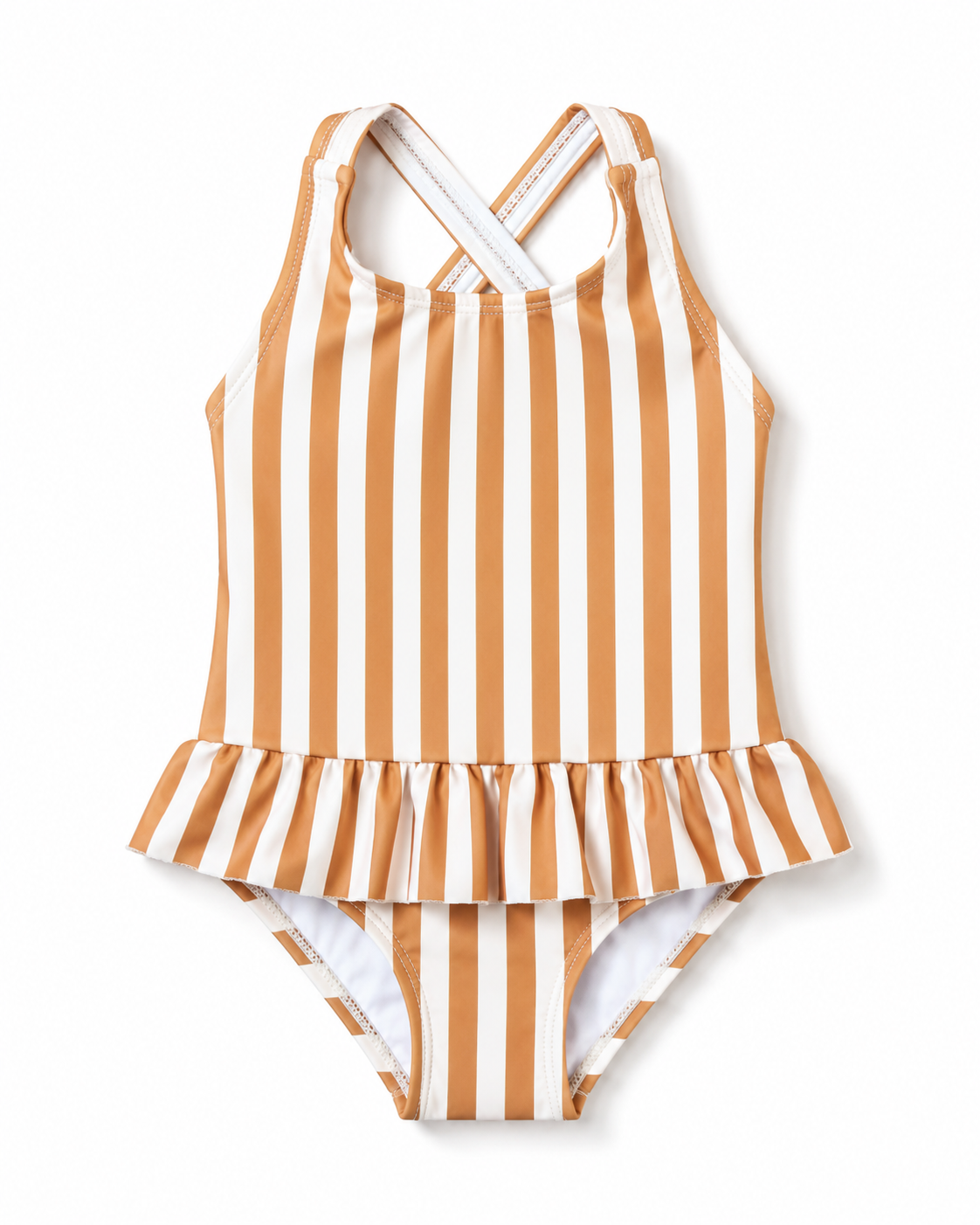 Costum de baie în dungi Amara, Mustard/Creme de la Creme