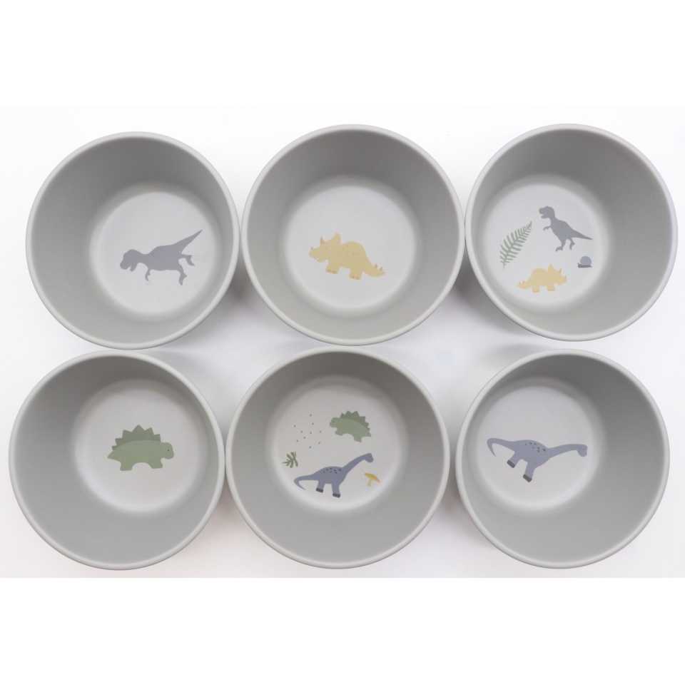 Set 6 boluri din bambus cu imprimeu dinozauri