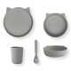 Set veselă, model pisicuță culoare gri închis