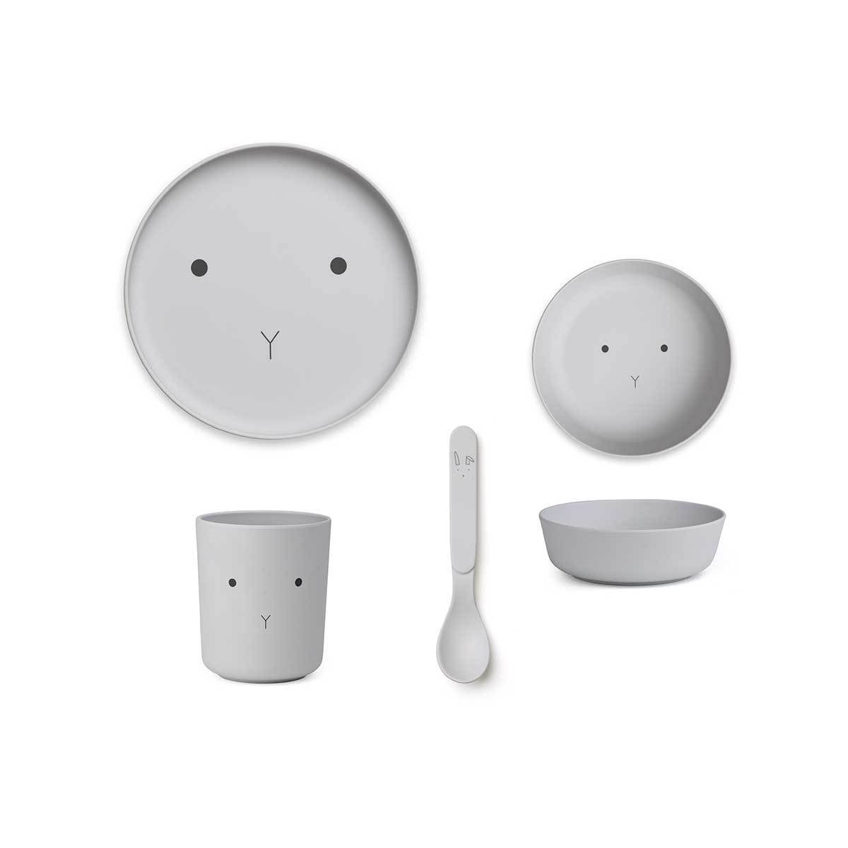 Set veselă bambus, model iepuraș