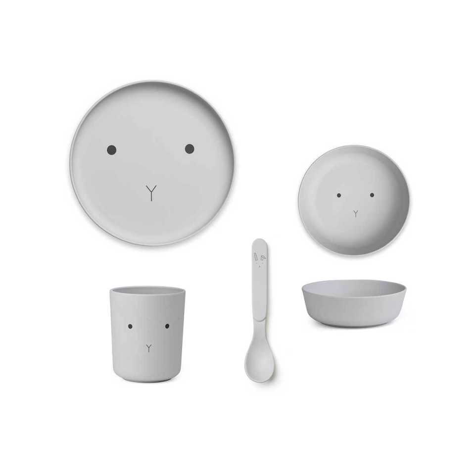 Set veselă bambus, model iepuraș