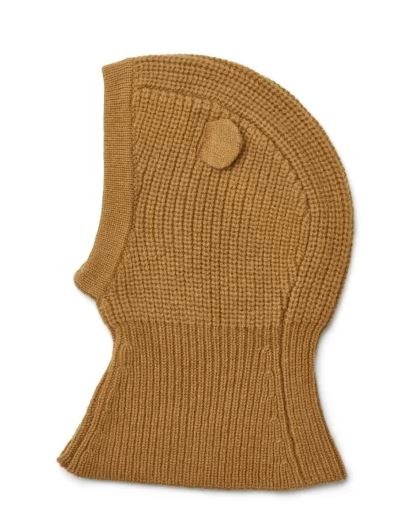 Cagulă din lână merinos cu urechiușe golden caramel