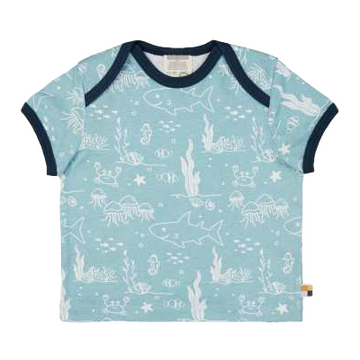 Tricou bleu verde cu imprimeu rechini