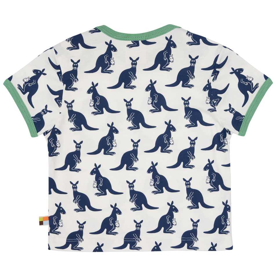 Tricou alb cu imprimeu canguri bleumarin