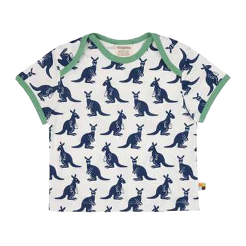 Tricou alb cu imprimeu canguri bleumarin