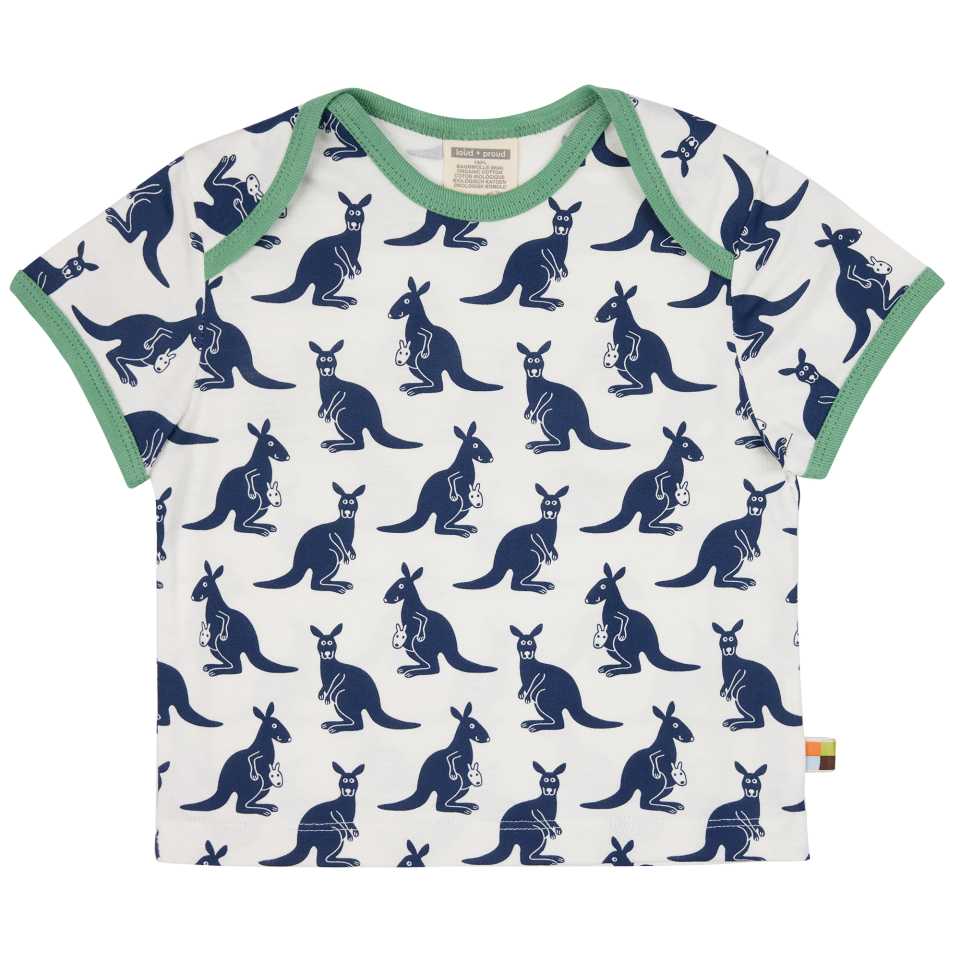 Tricou alb cu imprimeu canguri bleumarin