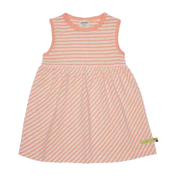 Rochie din in și bumbac cu dungi corai