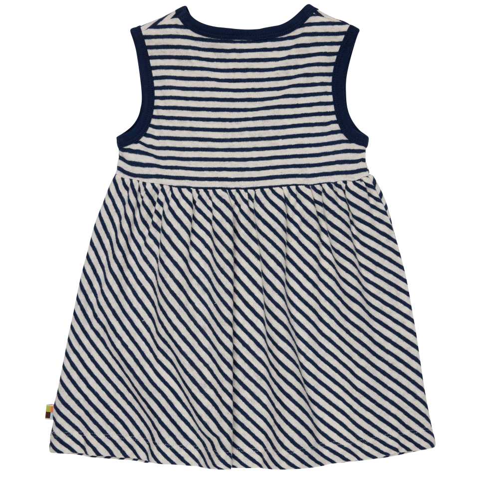 Rochie din in și bumbac cu dungi bleumarin
