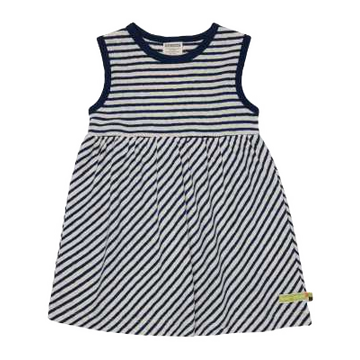 Rochie din in și bumbac cu dungi bleumarin