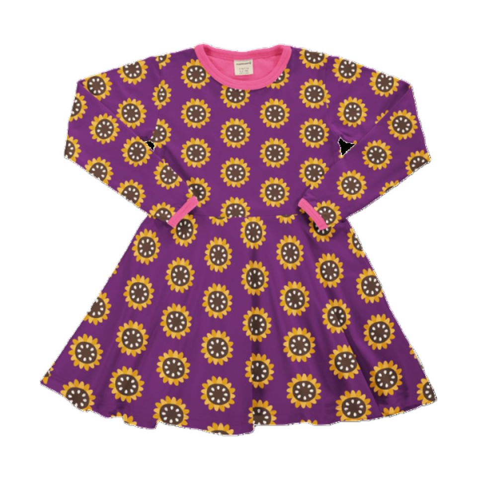 Rochie cu fustă amplă circulară, mânecă lungă, Garden Sunflower
