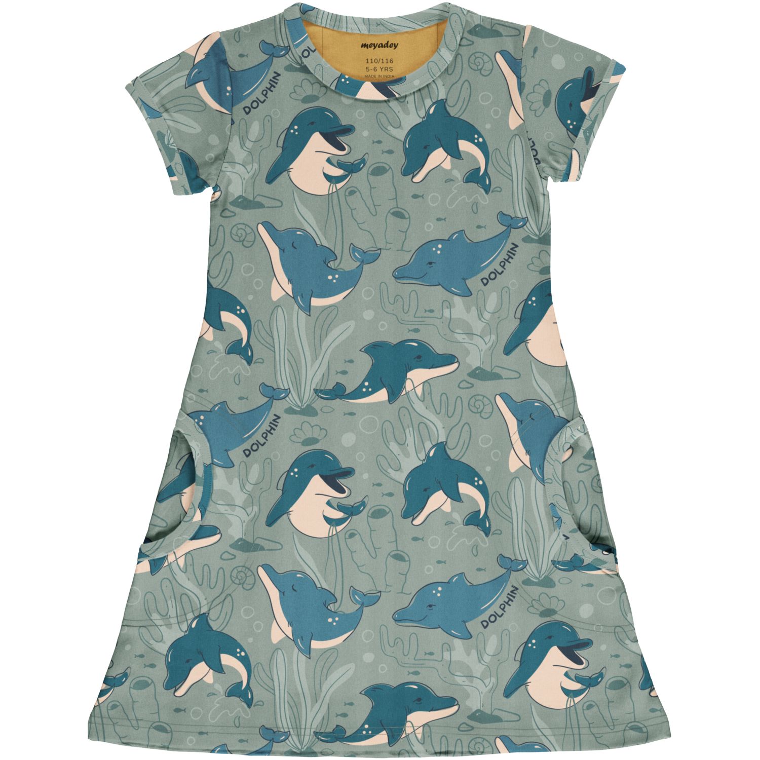 Rochie din bumbac organic, cu mânecă scurtă, Dashing Dolphin