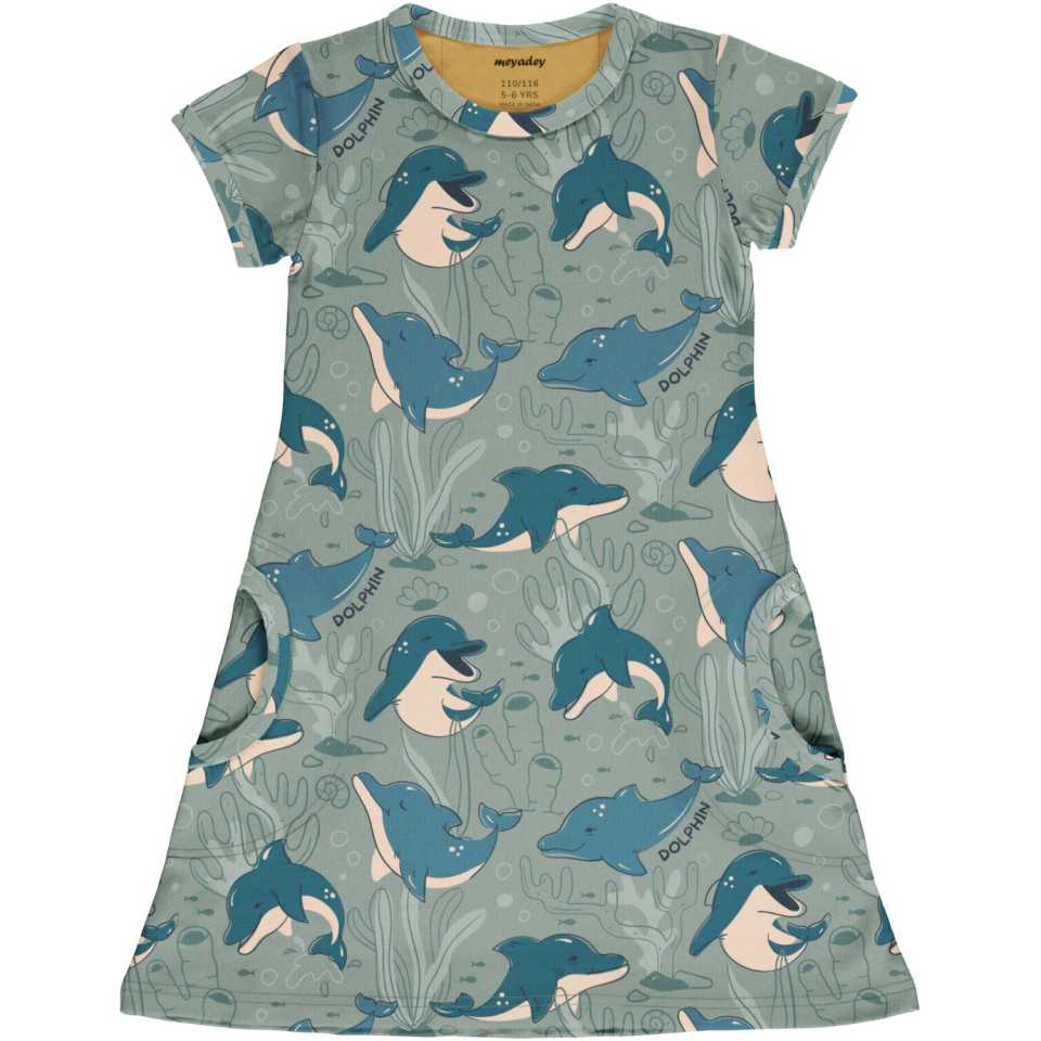 Rochie din bumbac organic, cu mânecă scurtă, Dashing Dolphin