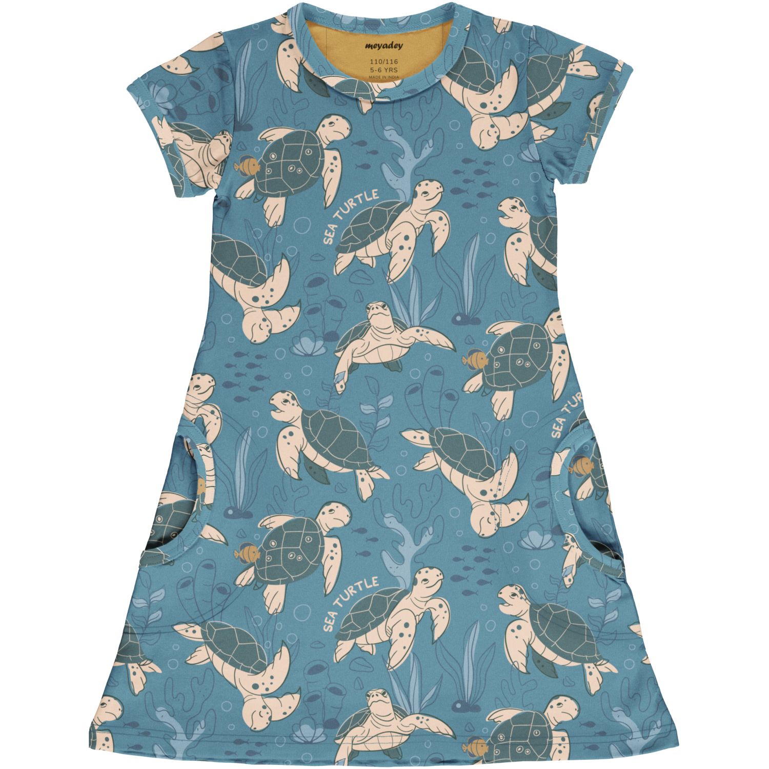 Rochie din bumbac organic, cu mânecă scurtă, Turtle Tide