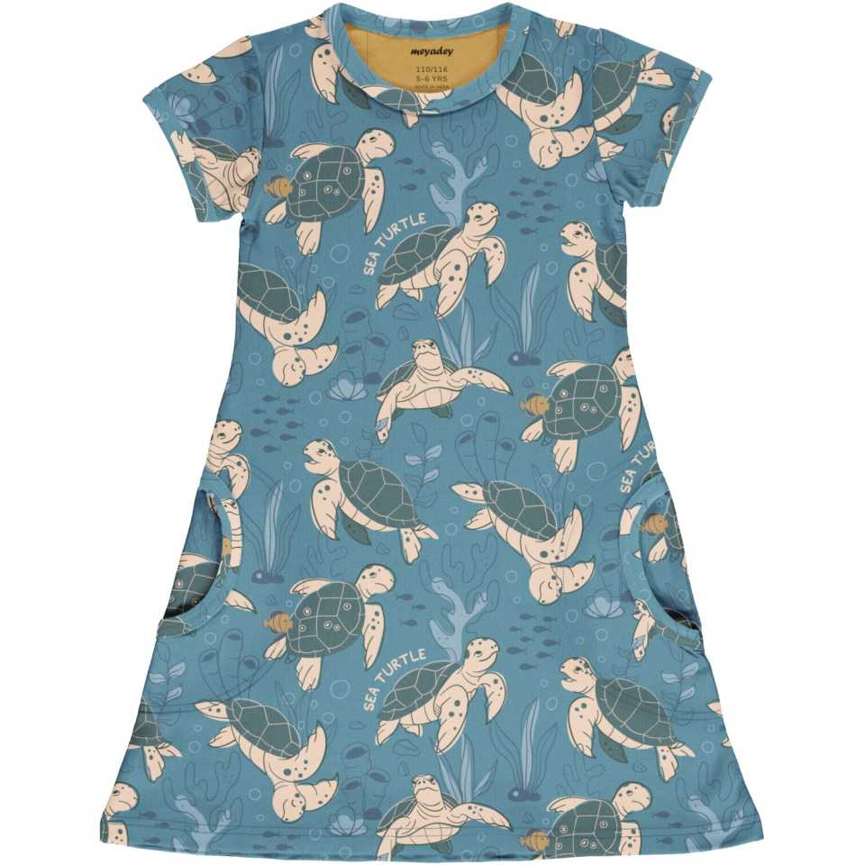Rochie din bumbac organic, cu mânecă scurtă, Turtle Tide