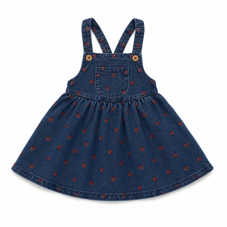 Sarafan din denim cu inimioare pentru fete