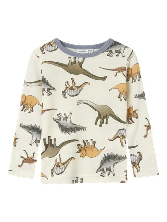 Bluză crem cu dinozauri din lână merinos