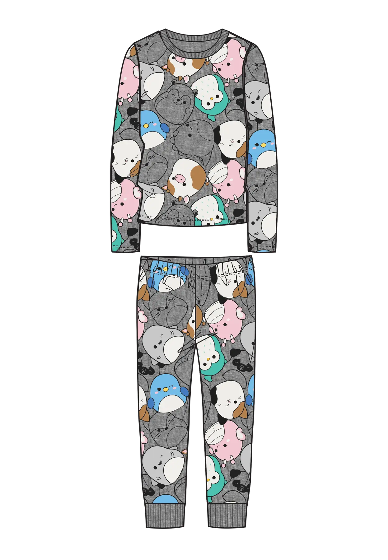 Set pijamale gri cu Squishmallows