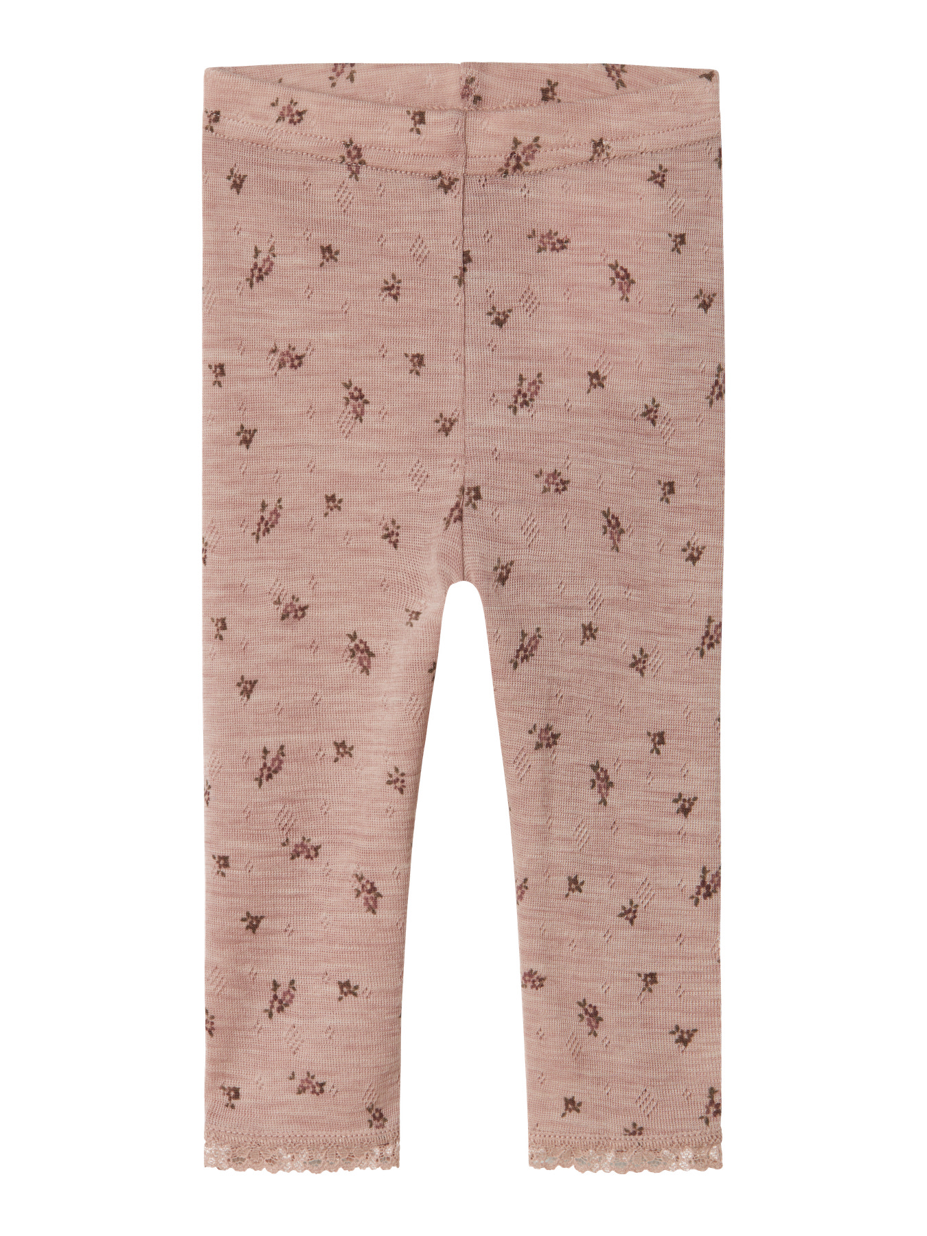 Colanți bebeluși din lână merinos cu imprimeu floricele,roz pudrat