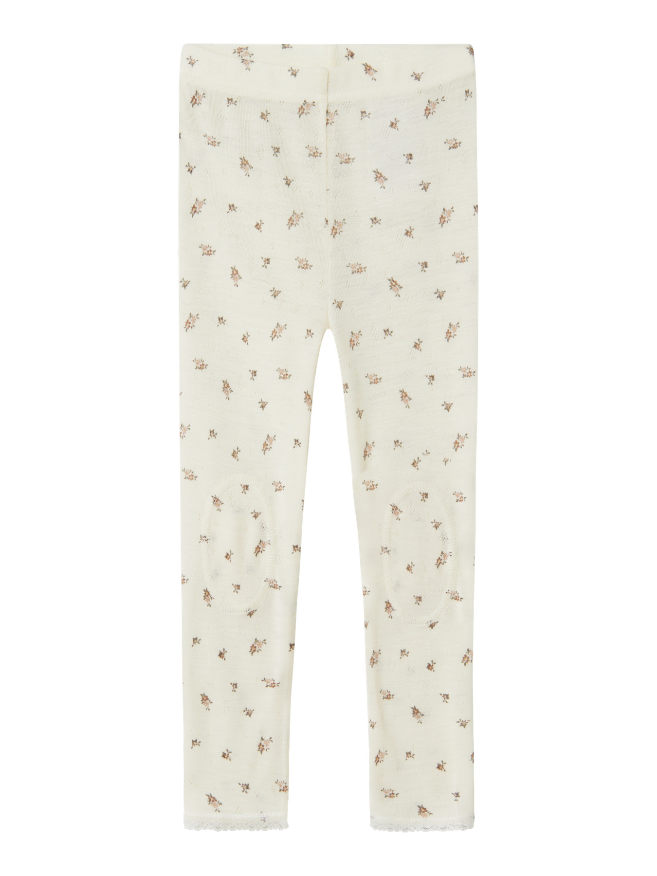 Colanți din lână merinos crem, cu floricele mici