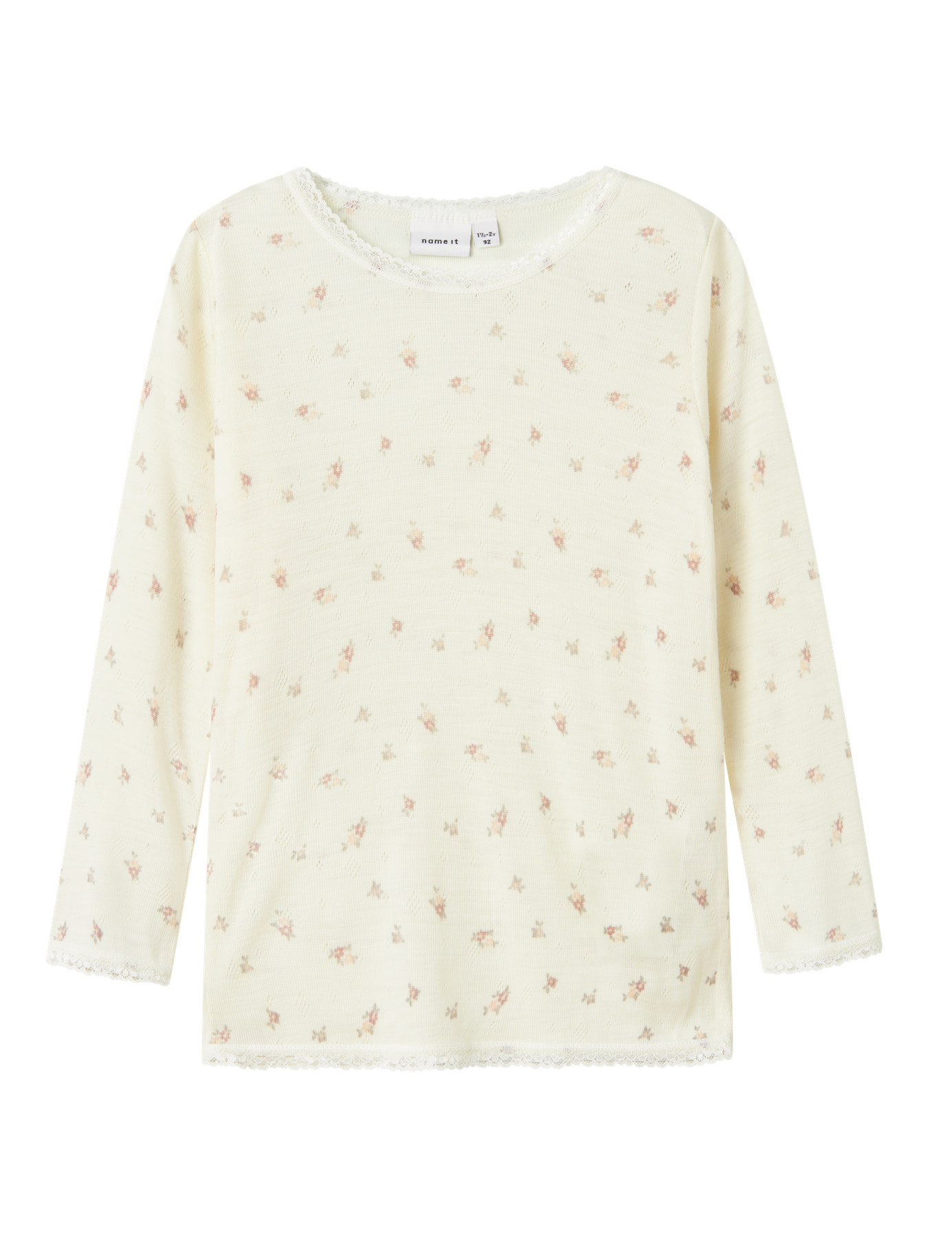 Bluză din lână merinos crem, cu floricele mici