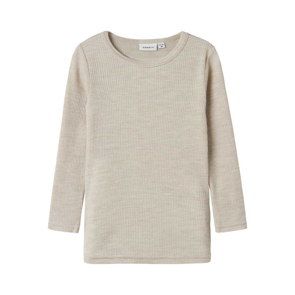 Bluză din lână merinos rib, bej deschis