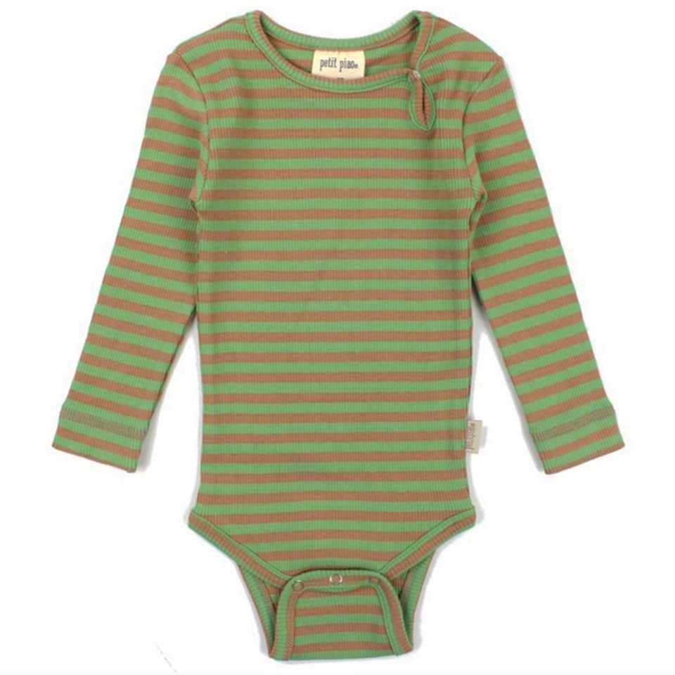 Body verde/ camel din bumbac organic și modal