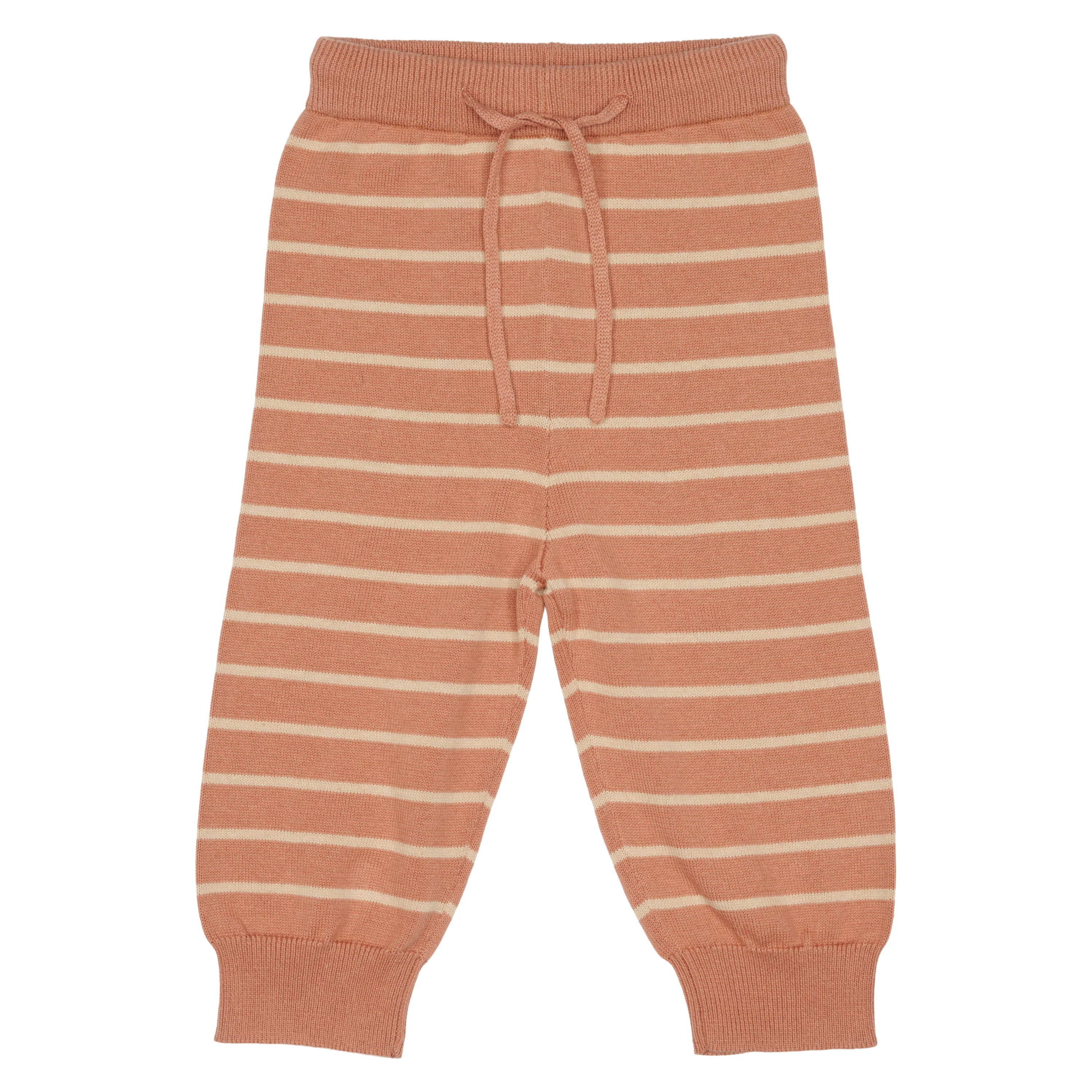 Pantaloni tricotați camel, cu dungi crem
