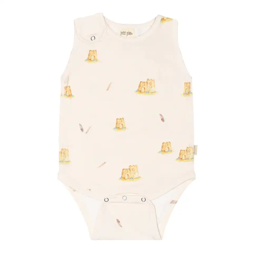 Body fără mâneci off-white cu print castel