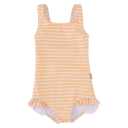 Costum de baie cu dungi galbene și crem