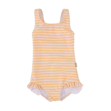Costum de baie cu dungi galbene și crem
