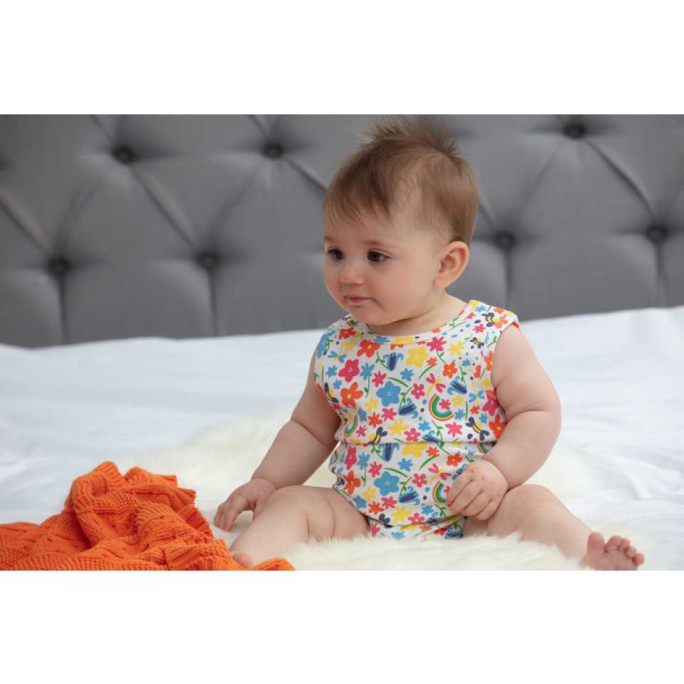 Body fără mâneci din bumbac organic cu imprimeu colorart