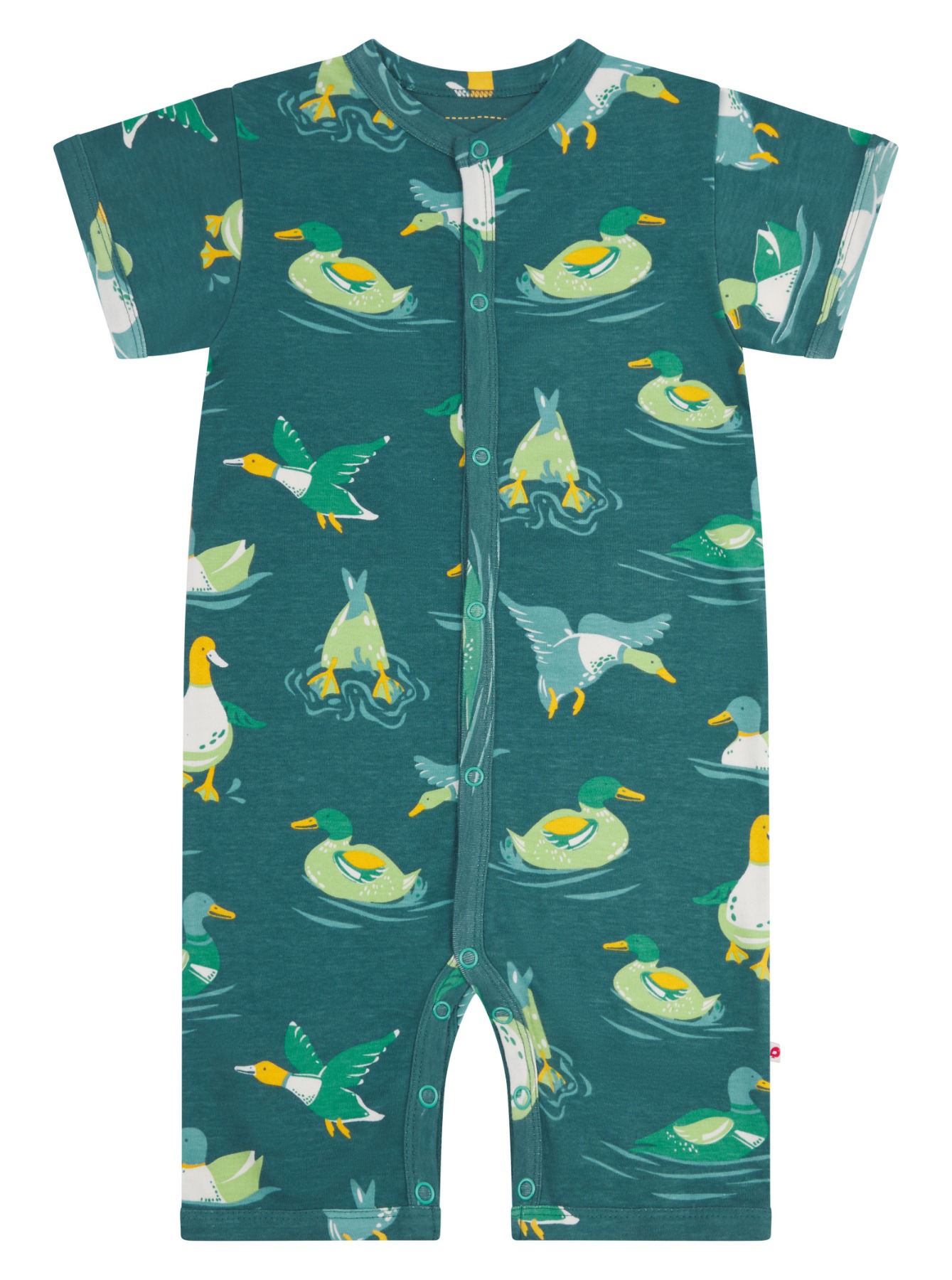 Salopetă scurtă din bumbac organic cu imprimeu rațuște