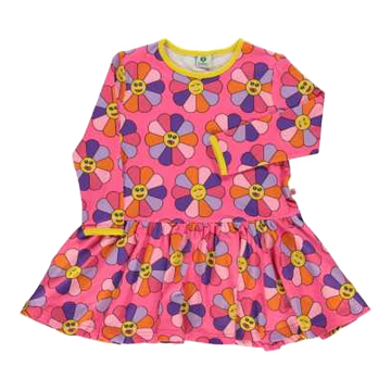 Rochie roz cu flori din bumbac organic