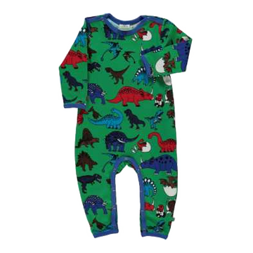Salopetă verde, lungă, cu imprimeu dinozauri