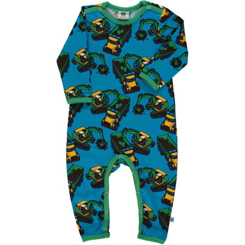 Salopetă cu mânecă lungă cu imprimeu excavatoare și camioane