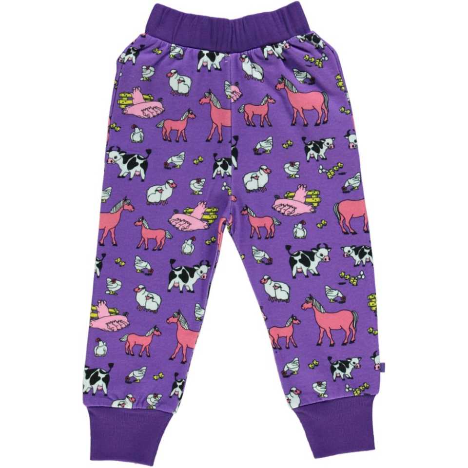 Pantaloni de trening mov cu imprimeu fermă