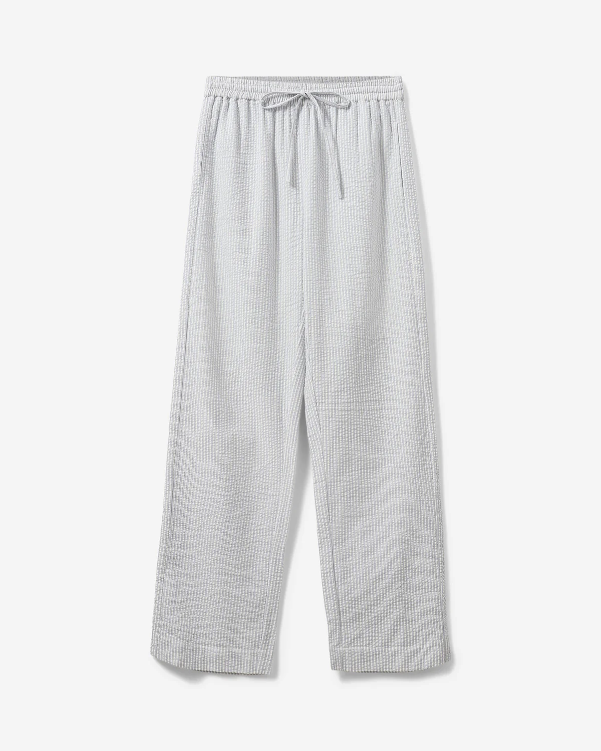 Pantaloni largi textură waffle– alb antique cu bleu