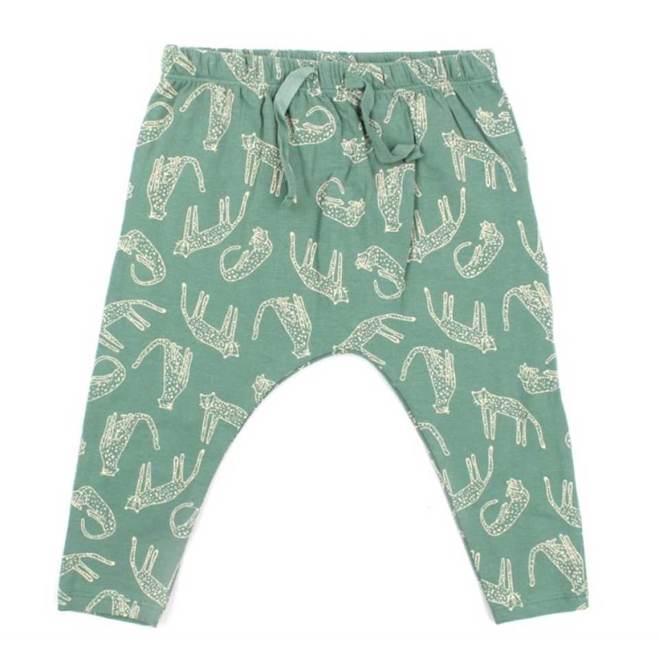 Pantaloni verzi cu imprimeu pisici