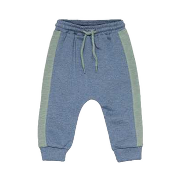 Pantaloni grosuți albaștri cu dungă verde