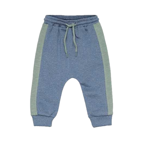 Pantaloni grosuți albaștri cu dungă verde