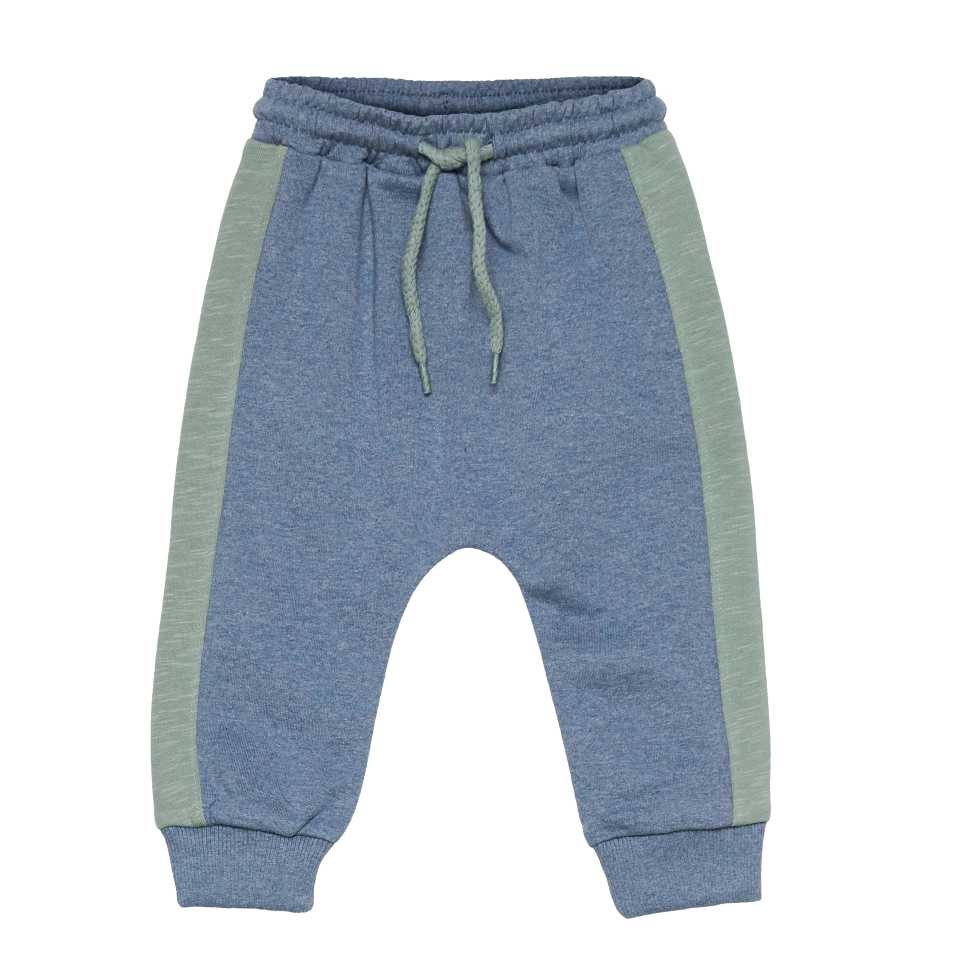 Pantaloni grosuți albaștri cu dungă verde