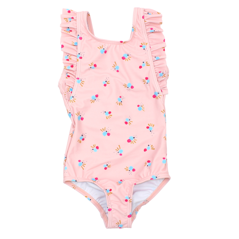 Costum de baie bebeluși roz cu volănașe