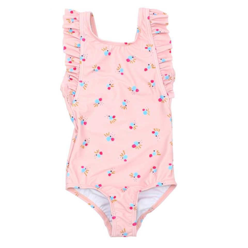 Costum de baie bebeluși roz cu volănașe